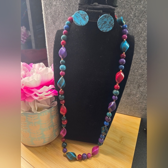 Jewelry - Colorful Beaded Necklace and Earrings Set